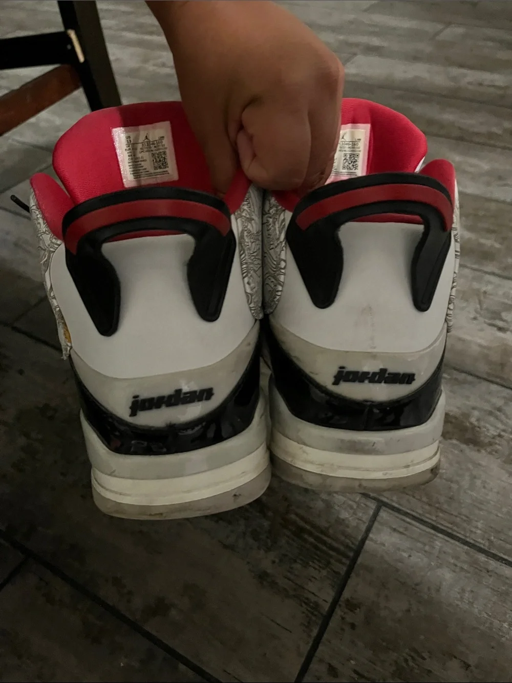 Jordan White Black Red Graphic-Pattern Basketball Sneakers